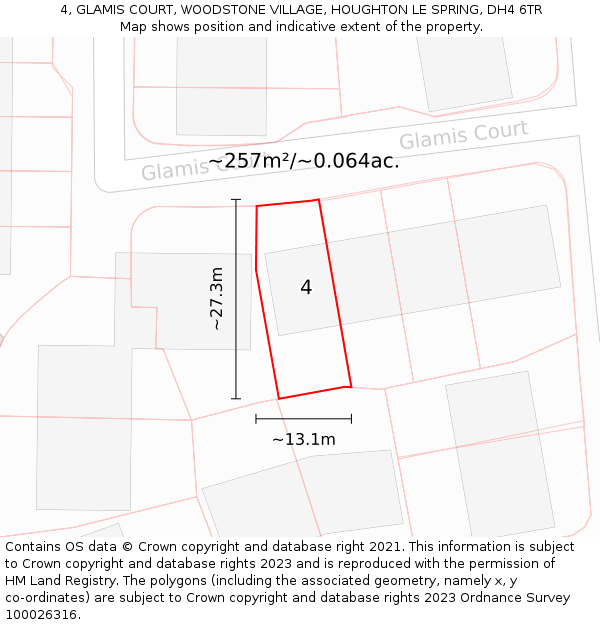 4, GLAMIS COURT, WOODSTONE VILLAGE, HOUGHTON LE SPRING, DH4 6TR: Plot and title map