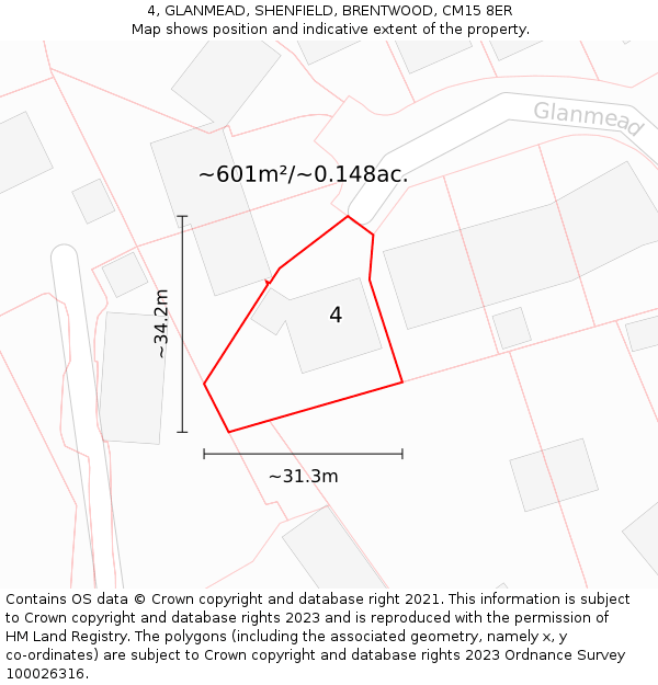 4, GLANMEAD, SHENFIELD, BRENTWOOD, CM15 8ER: Plot and title map