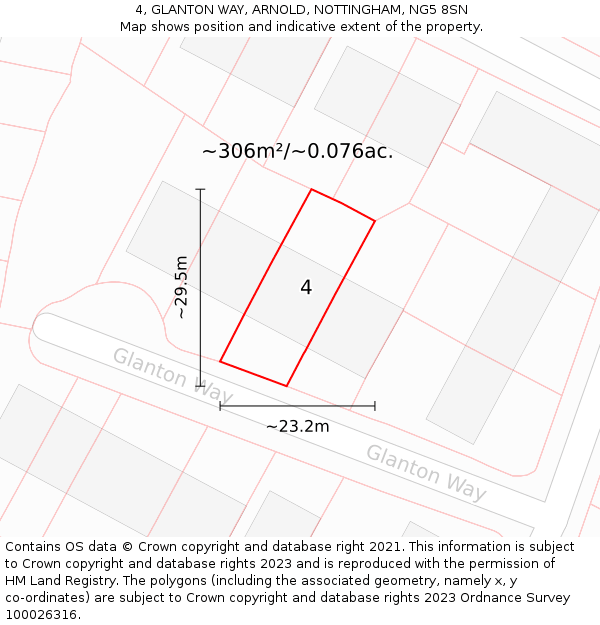 4, GLANTON WAY, ARNOLD, NOTTINGHAM, NG5 8SN: Plot and title map