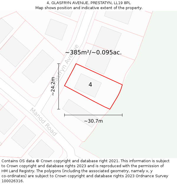 4, GLASFRYN AVENUE, PRESTATYN, LL19 8PL: Plot and title map