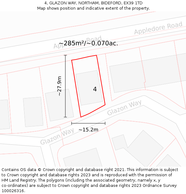 4, GLAZON WAY, NORTHAM, BIDEFORD, EX39 1TD: Plot and title map