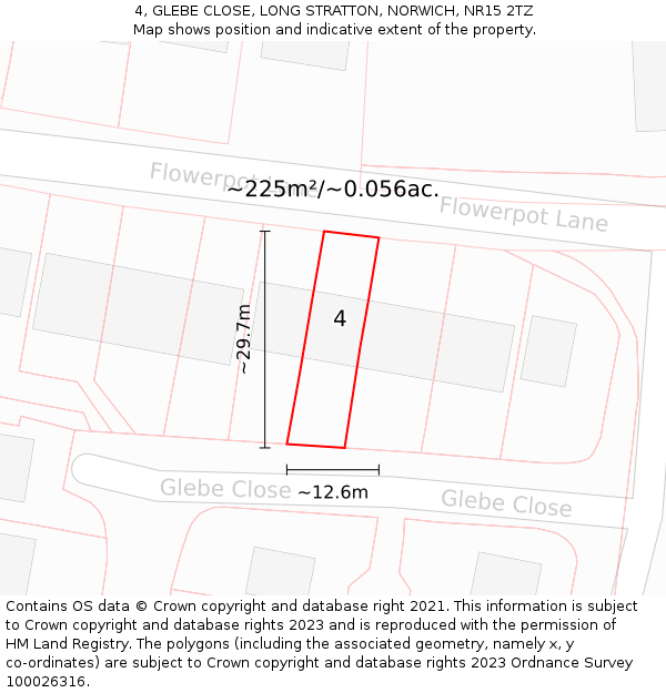 4, GLEBE CLOSE, LONG STRATTON, NORWICH, NR15 2TZ: Plot and title map