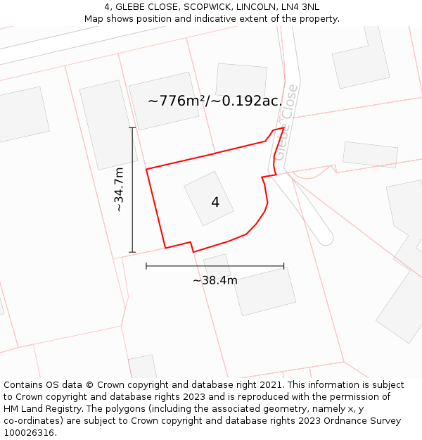 4, GLEBE CLOSE, SCOPWICK, LINCOLN, LN4 3NL: Plot and title map