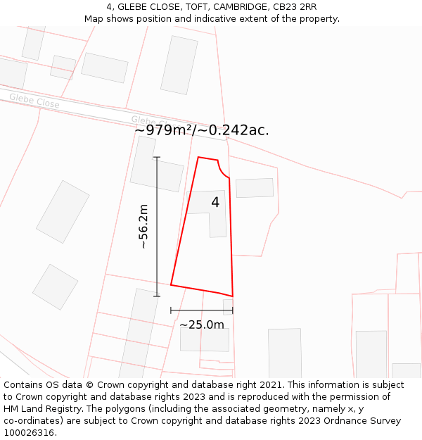 4, GLEBE CLOSE, TOFT, CAMBRIDGE, CB23 2RR: Plot and title map
