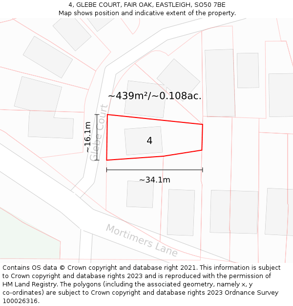 4, GLEBE COURT, FAIR OAK, EASTLEIGH, SO50 7BE: Plot and title map