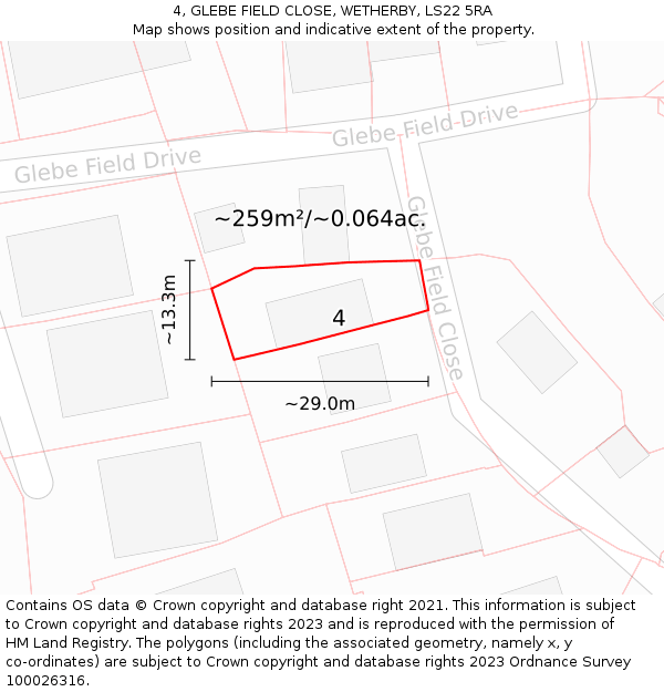 4, GLEBE FIELD CLOSE, WETHERBY, LS22 5RA: Plot and title map