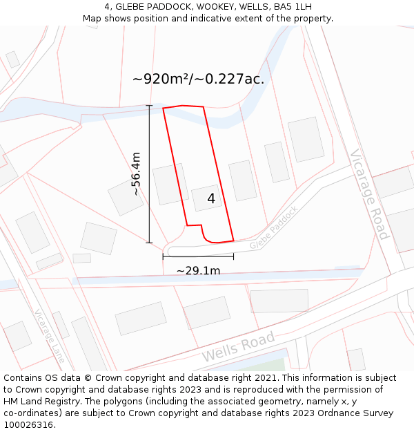 4, GLEBE PADDOCK, WOOKEY, WELLS, BA5 1LH: Plot and title map
