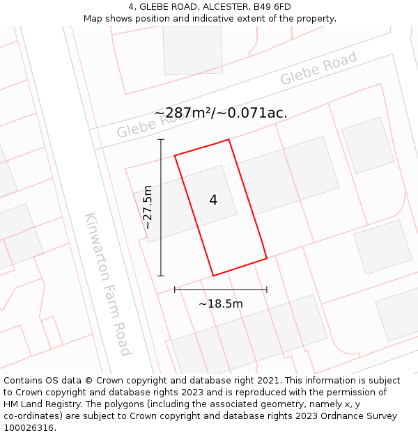 4, GLEBE ROAD, ALCESTER, B49 6FD: Plot and title map