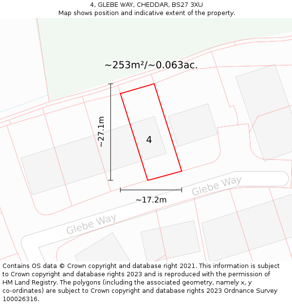 4, GLEBE WAY, CHEDDAR, BS27 3XU: Plot and title map
