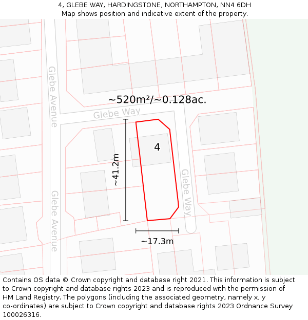 4, GLEBE WAY, HARDINGSTONE, NORTHAMPTON, NN4 6DH: Plot and title map