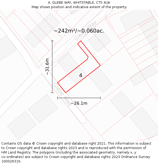 4, GLEBE WAY, WHITSTABLE, CT5 4LW: Plot and title map