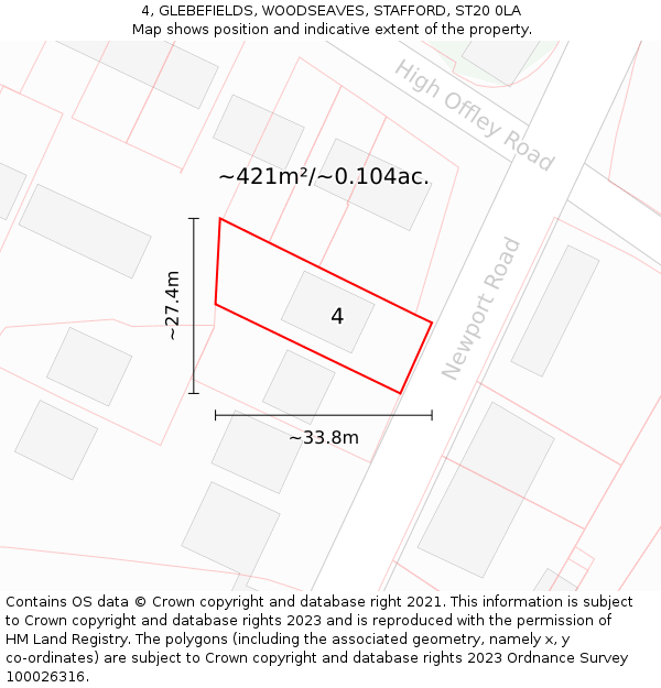 4, GLEBEFIELDS, WOODSEAVES, STAFFORD, ST20 0LA: Plot and title map