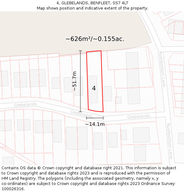 4, GLEBELANDS, BENFLEET, SS7 4LT: Plot and title map