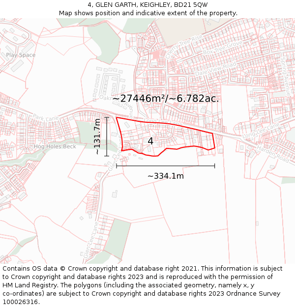 4, GLEN GARTH, KEIGHLEY, BD21 5QW: Plot and title map