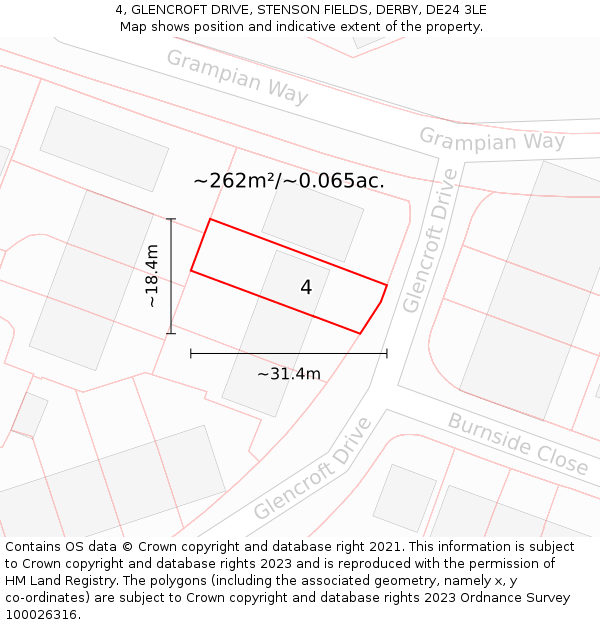 4, GLENCROFT DRIVE, STENSON FIELDS, DERBY, DE24 3LE: Plot and title map