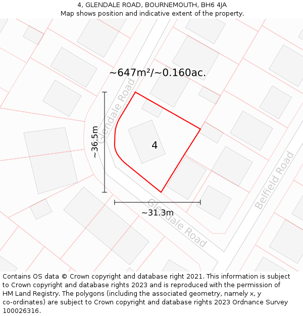 4, GLENDALE ROAD, BOURNEMOUTH, BH6 4JA: Plot and title map