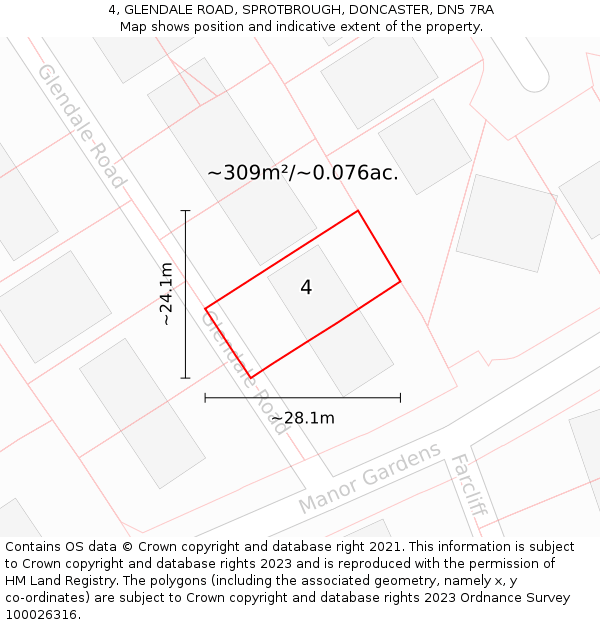 4, GLENDALE ROAD, SPROTBROUGH, DONCASTER, DN5 7RA: Plot and title map