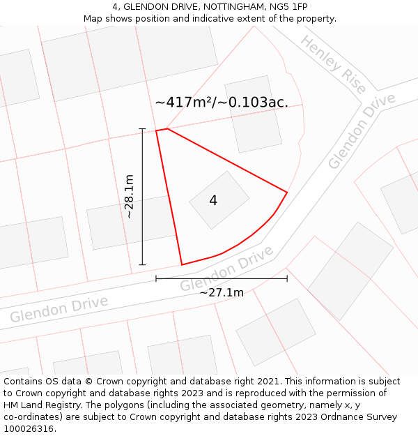 4, GLENDON DRIVE, NOTTINGHAM, NG5 1FP: Plot and title map