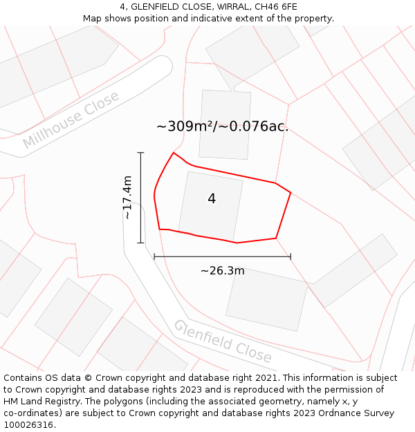 4, GLENFIELD CLOSE, WIRRAL, CH46 6FE: Plot and title map