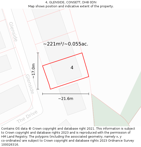 4, GLENSIDE, CONSETT, DH8 0DN: Plot and title map