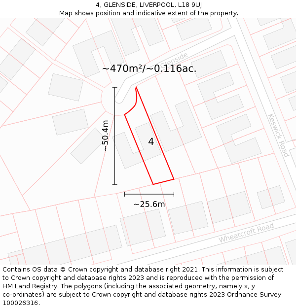 4, GLENSIDE, LIVERPOOL, L18 9UJ: Plot and title map