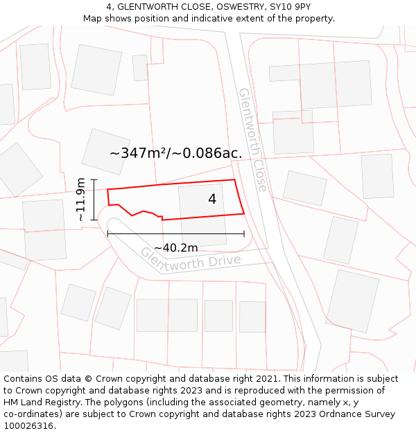 4, GLENTWORTH CLOSE, OSWESTRY, SY10 9PY: Plot and title map