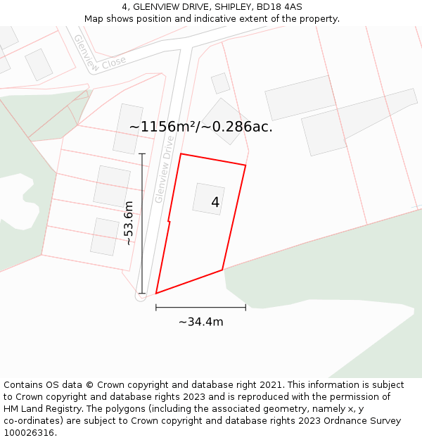 4, GLENVIEW DRIVE, SHIPLEY, BD18 4AS: Plot and title map
