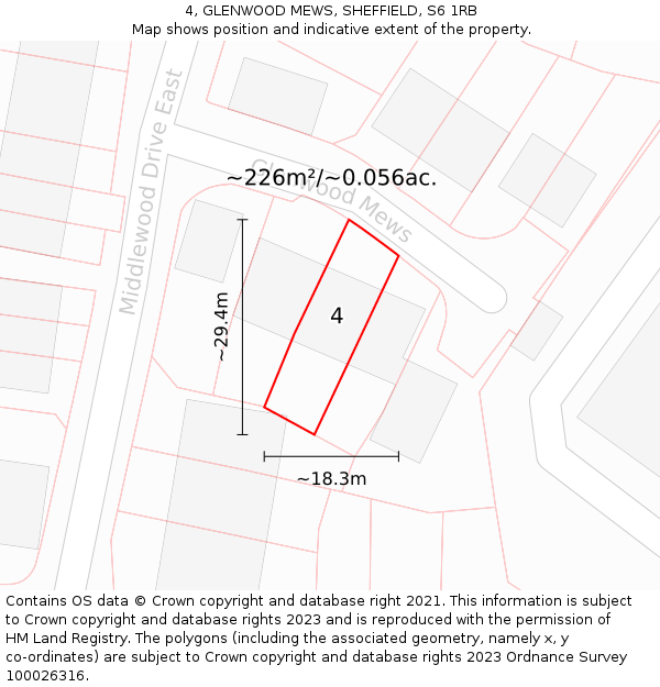 4, GLENWOOD MEWS, SHEFFIELD, S6 1RB: Plot and title map