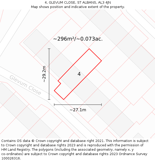 4, GLEVUM CLOSE, ST ALBANS, AL3 4JN: Plot and title map