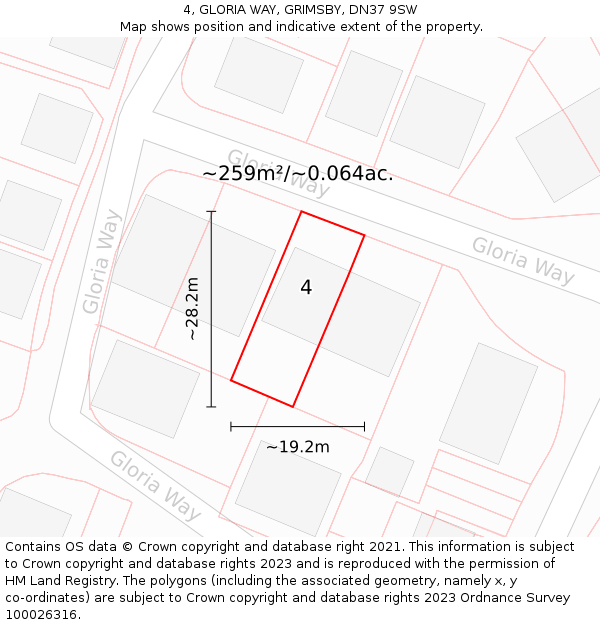 4, GLORIA WAY, GRIMSBY, DN37 9SW: Plot and title map