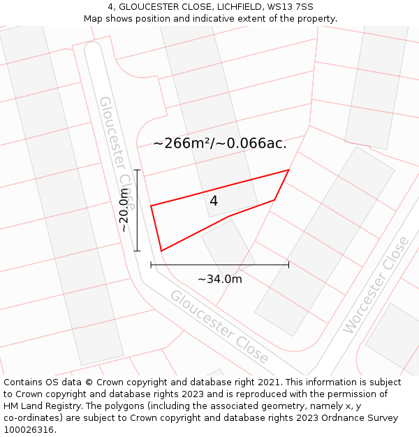 4, GLOUCESTER CLOSE, LICHFIELD, WS13 7SS: Plot and title map