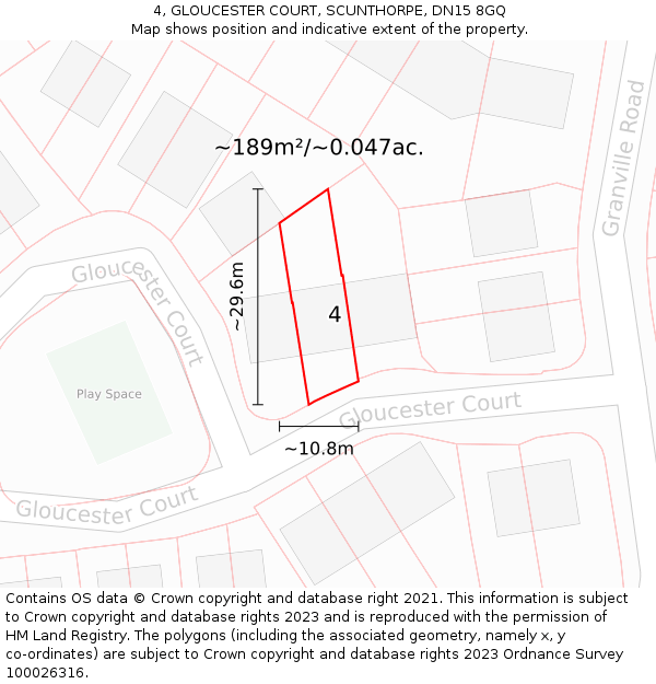 4, GLOUCESTER COURT, SCUNTHORPE, DN15 8GQ: Plot and title map