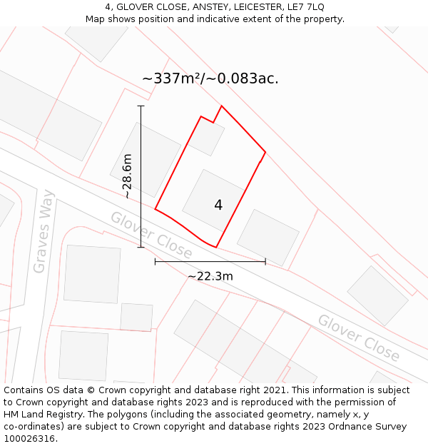 4, GLOVER CLOSE, ANSTEY, LEICESTER, LE7 7LQ: Plot and title map
