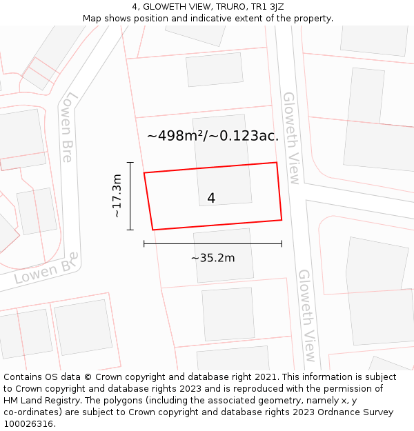 4, GLOWETH VIEW, TRURO, TR1 3JZ: Plot and title map