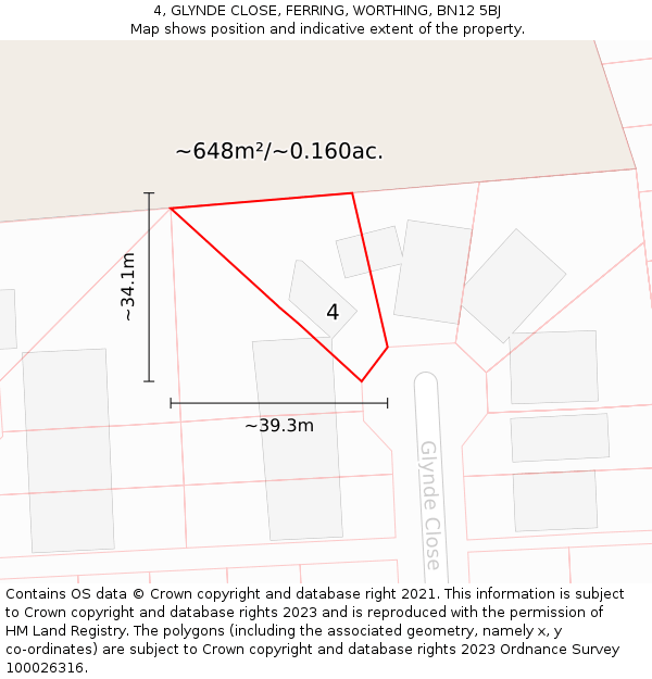 4, GLYNDE CLOSE, FERRING, WORTHING, BN12 5BJ: Plot and title map