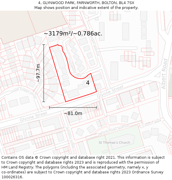 4, GLYNWOOD PARK, FARNWORTH, BOLTON, BL4 7SX: Plot and title map