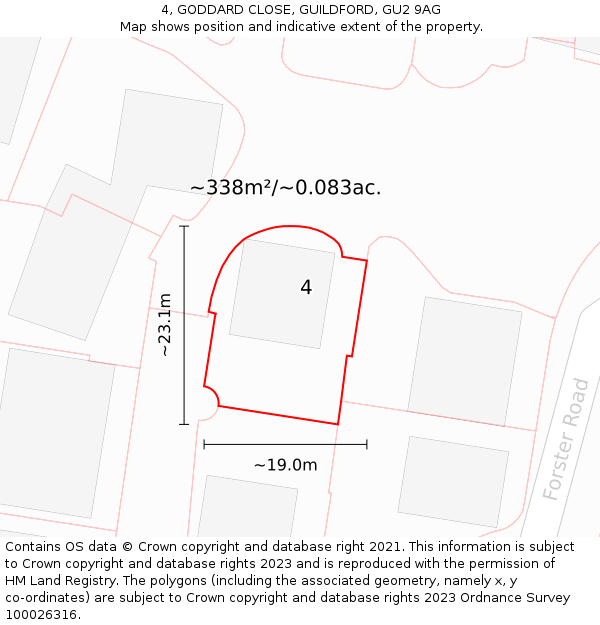4, GODDARD CLOSE, GUILDFORD, GU2 9AG: Plot and title map