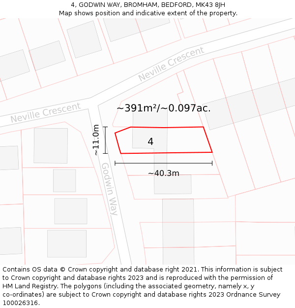 4, GODWIN WAY, BROMHAM, BEDFORD, MK43 8JH: Plot and title map
