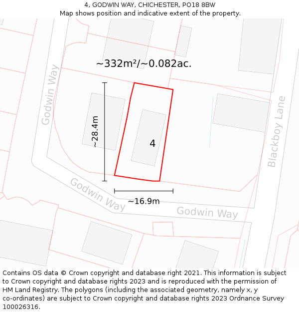 4, GODWIN WAY, CHICHESTER, PO18 8BW: Plot and title map