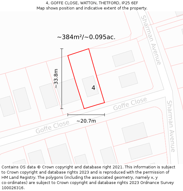 4, GOFFE CLOSE, WATTON, THETFORD, IP25 6EF: Plot and title map