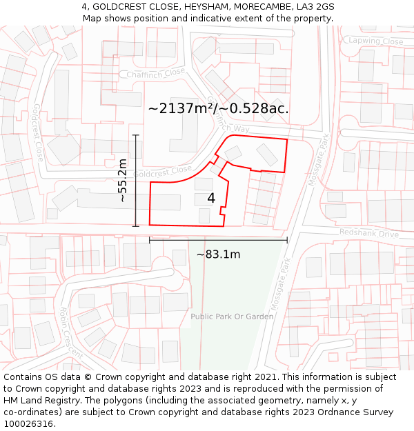 4, GOLDCREST CLOSE, HEYSHAM, MORECAMBE, LA3 2GS: Plot and title map