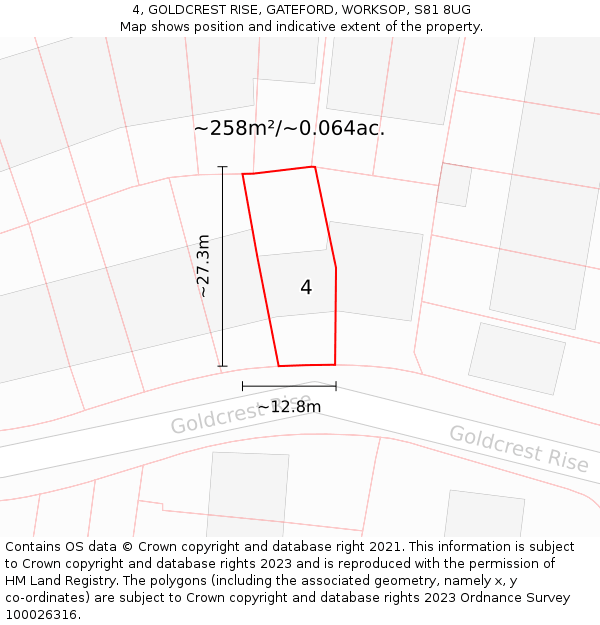 4, GOLDCREST RISE, GATEFORD, WORKSOP, S81 8UG: Plot and title map