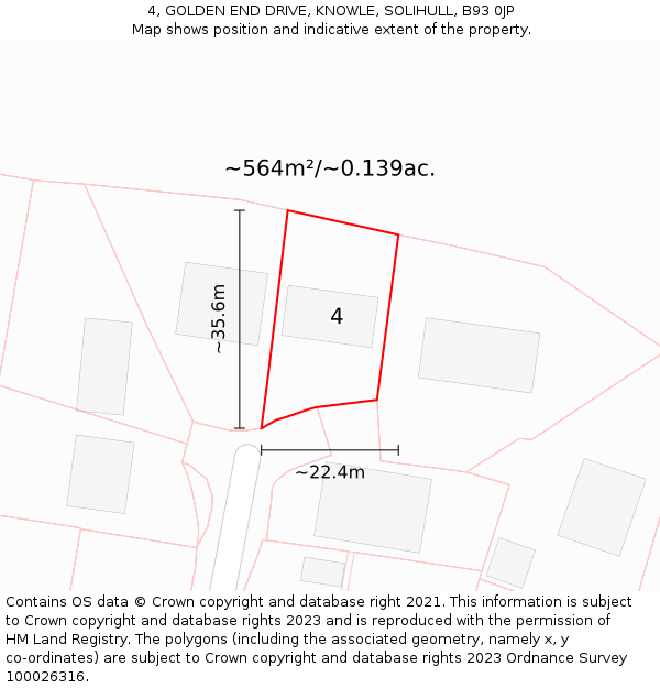 4, GOLDEN END DRIVE, KNOWLE, SOLIHULL, B93 0JP: Plot and title map