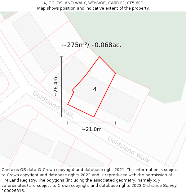 4, GOLDSLAND WALK, WENVOE, CARDIFF, CF5 6FD: Plot and title map