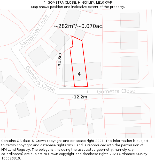 4, GOMETRA CLOSE, HINCKLEY, LE10 0WP: Plot and title map