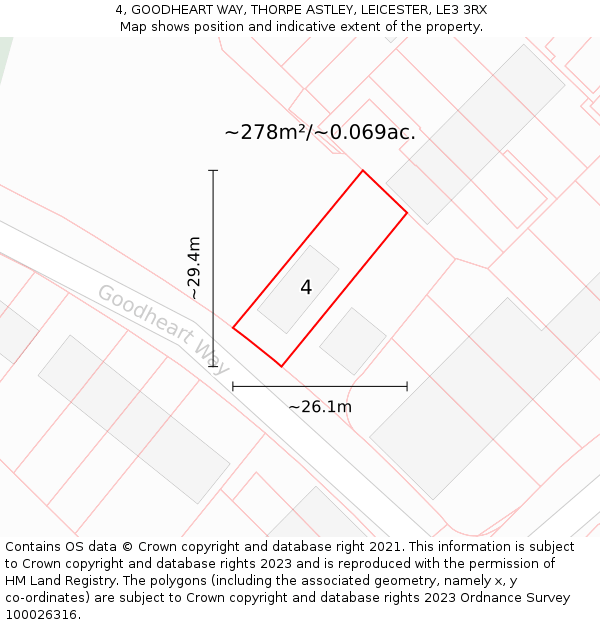 4, GOODHEART WAY, THORPE ASTLEY, LEICESTER, LE3 3RX: Plot and title map
