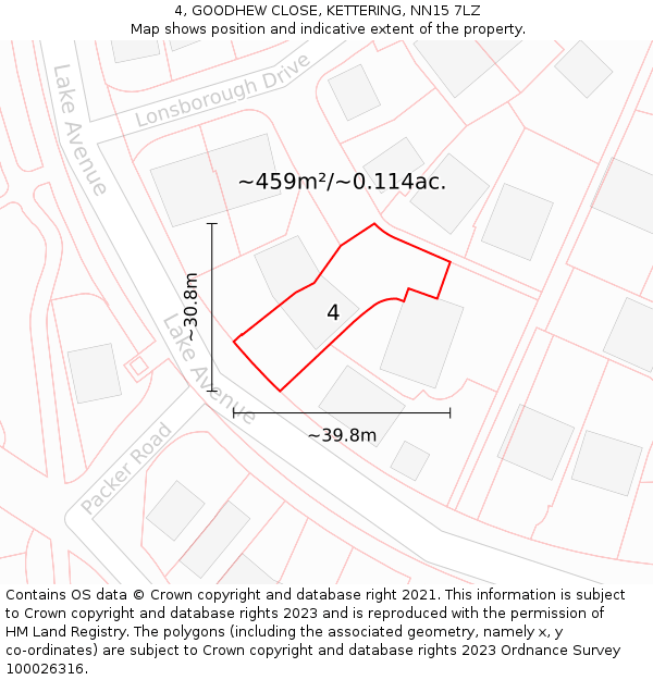 4, GOODHEW CLOSE, KETTERING, NN15 7LZ: Plot and title map