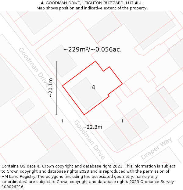 4, GOODMAN DRIVE, LEIGHTON BUZZARD, LU7 4UL: Plot and title map