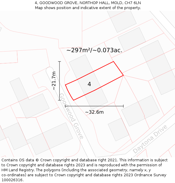 4, GOODWOOD GROVE, NORTHOP HALL, MOLD, CH7 6LN: Plot and title map