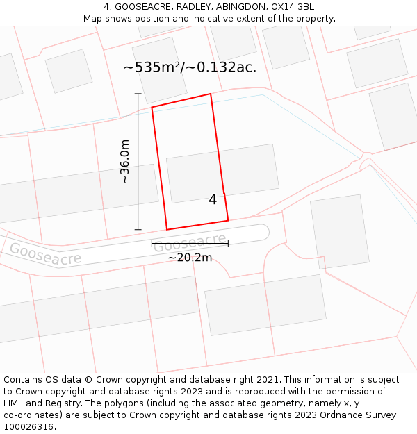 4, GOOSEACRE, RADLEY, ABINGDON, OX14 3BL: Plot and title map